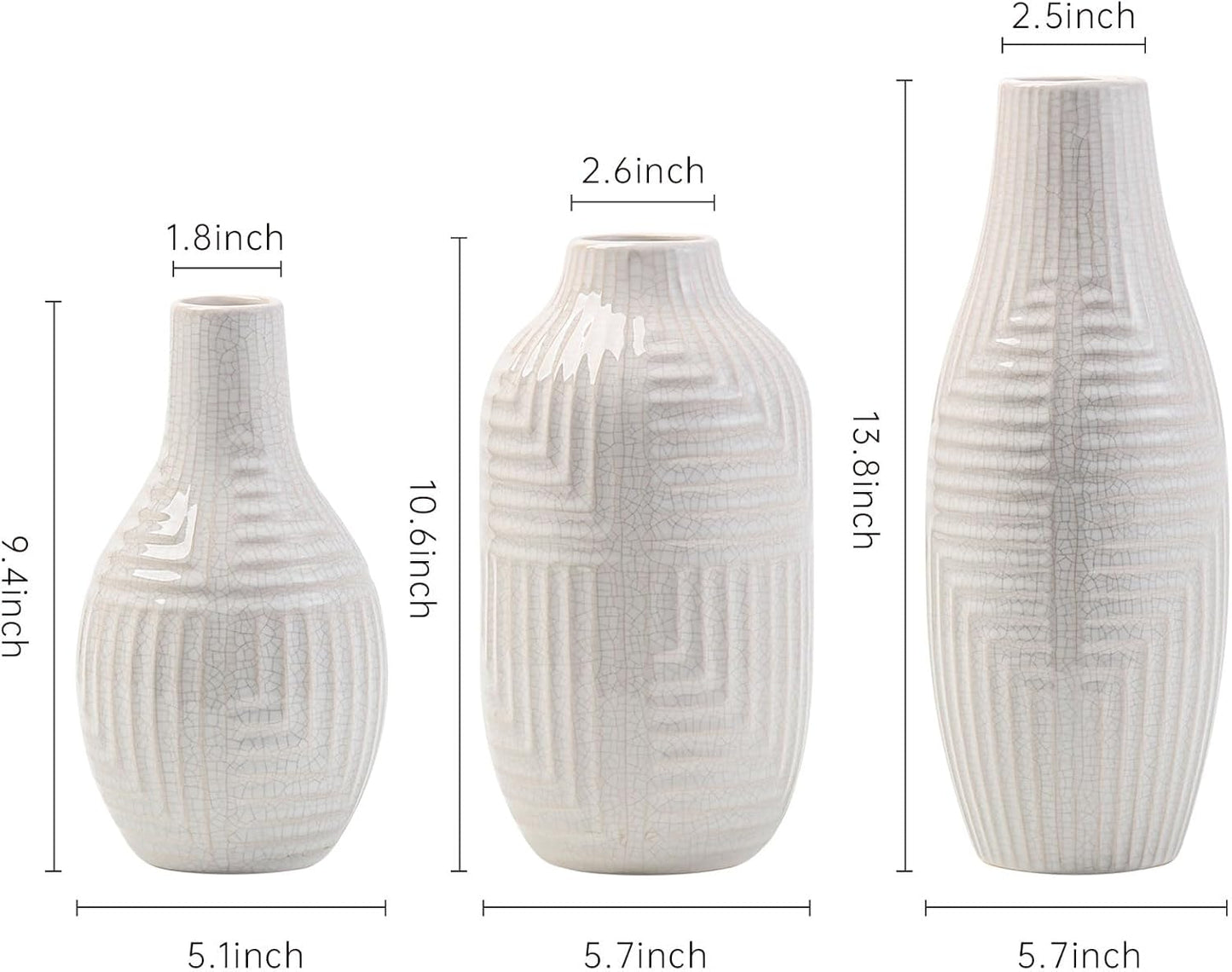 White Ceramic Vase for Home Decor - Modern Vases for Living Room/Bookshelf/Mantel - 10.6" H