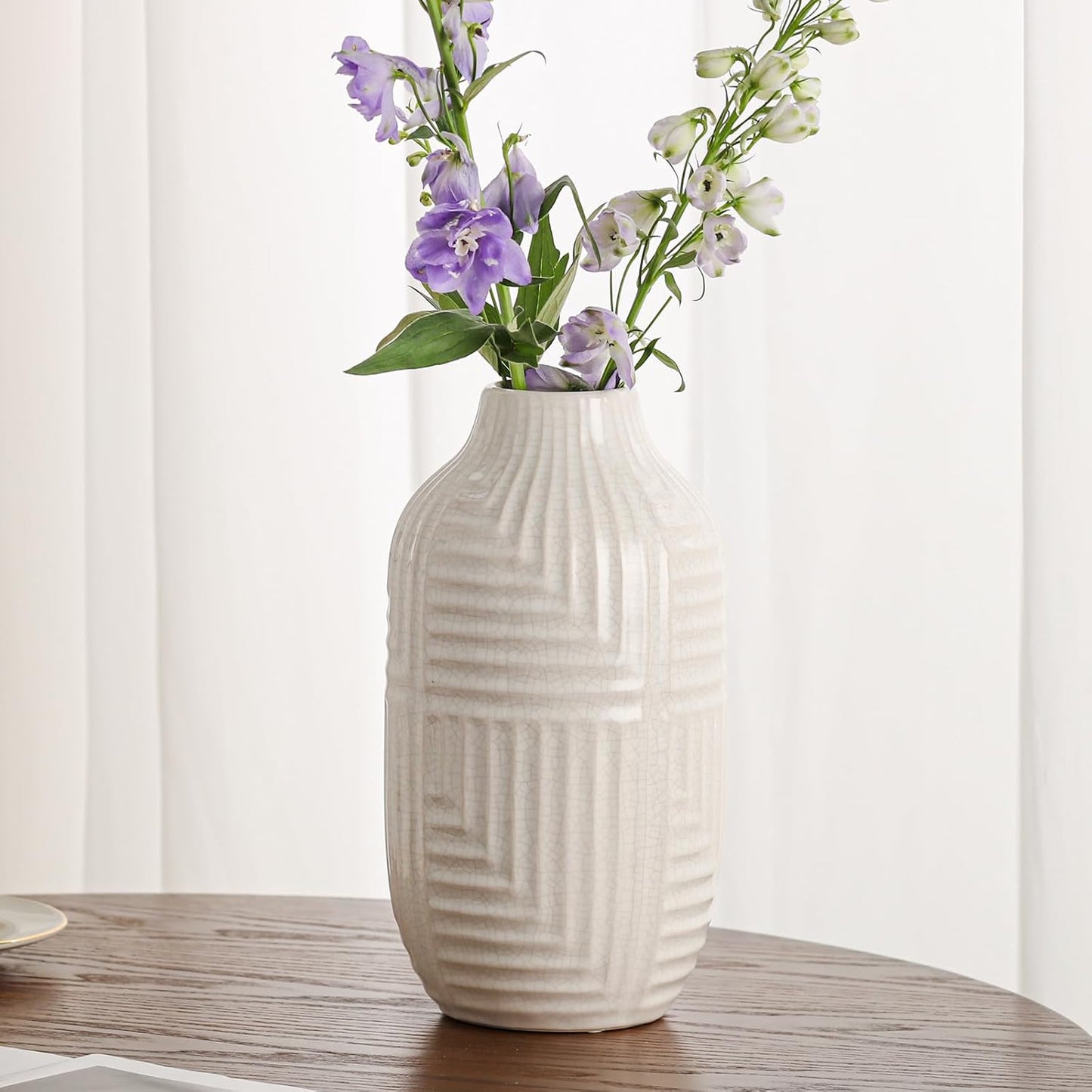 White Ceramic Vase for Home Decor - Modern Vases for Living Room/Bookshelf/Mantel - 10.6" H