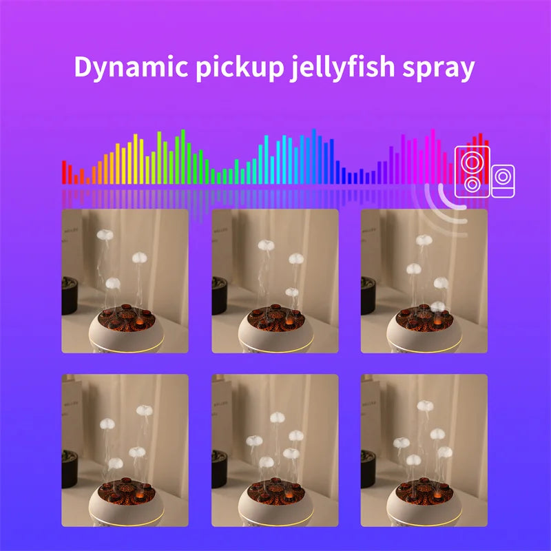 3-in-1 Dynamic Jellyfish Air Humidifier, Air Purifier & Aromatherapy Diffuser with Sound-Activated Mist Show,250ml Quiet Ultrasonic Diffusers Color-Changing LED Lights, R/C Diffuser for Bedroom