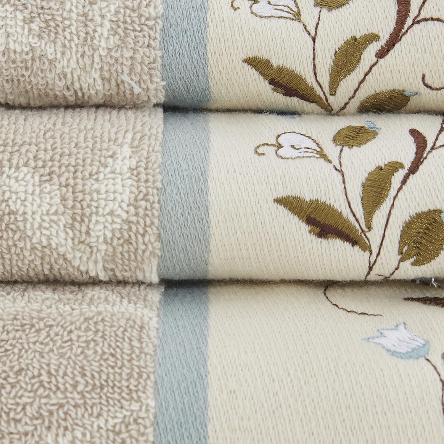 Premium 6-Piece Serene 100% Cotton Bath Towel Set – Luxurious Floral Embroidered Towels | Soft, Highly Absorbent 600 GSM Bathroom Towels, Multi-Sizes, Blue