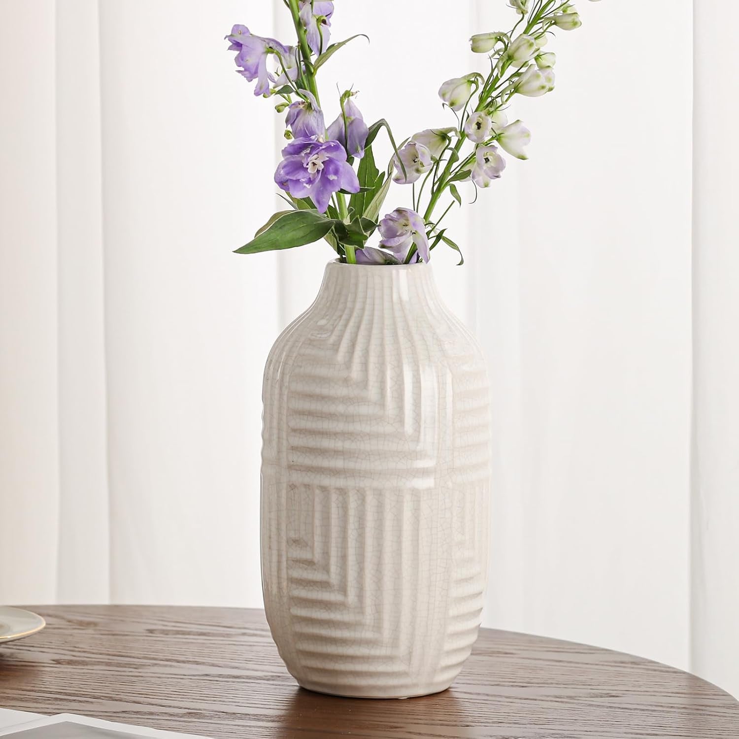 White Ceramic Vase for Home Decor - Modern Vases for Living Room/Bookshelf/Mantel - 10.6" H