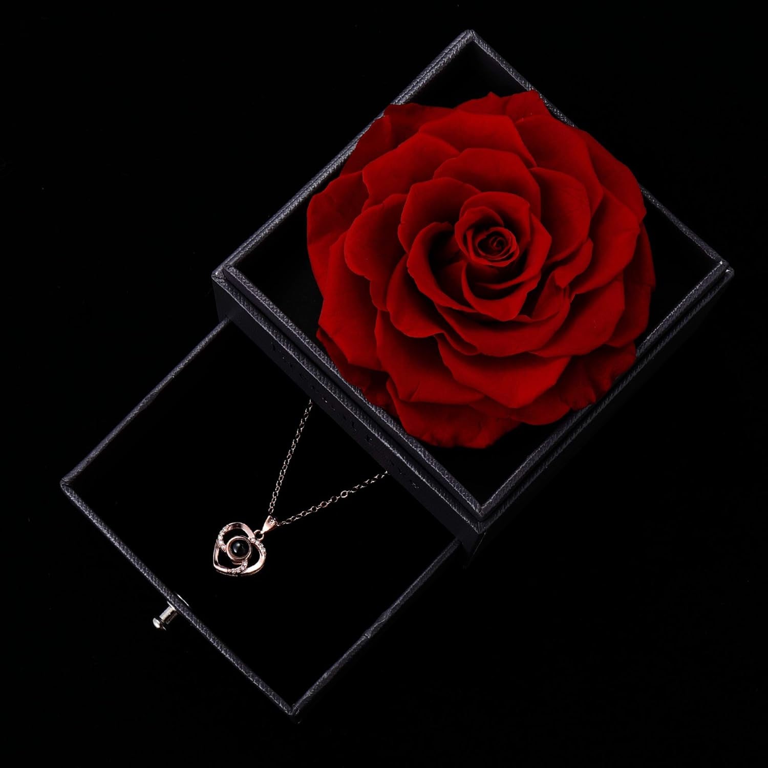 Real Preserved Red Rose – Eternal Rose Gift Box with Necklace | Handmade Fresh Rose Gift for Her on Birthday, Christmas, Mother’s Day, Valentine’s Day