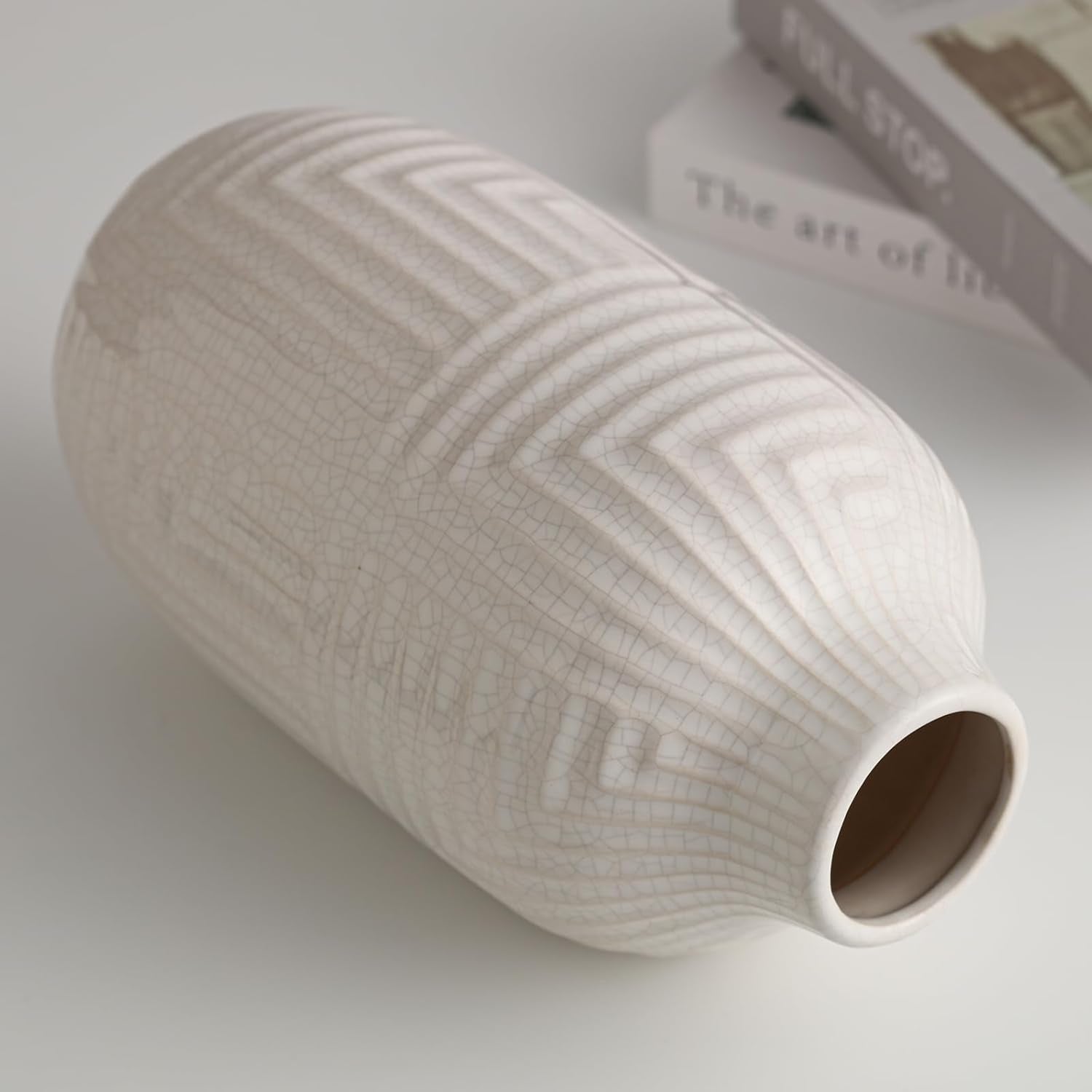 White Ceramic Vase for Home Decor - Modern Vases for Living Room/Bookshelf/Mantel - 10.6" H