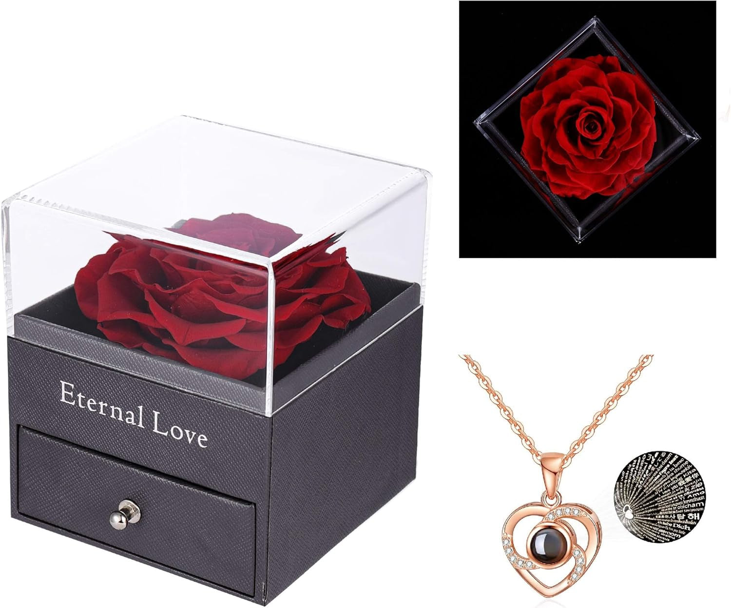 Real Preserved Red Rose – Eternal Rose Gift Box with Necklace | Handmade Fresh Rose Gift for Her on Birthday, Christmas, Mother’s Day, Valentine’s Day
