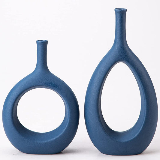 11" Large Geometric Oval Decorative Vase – Modern Centerpiece for Home or Office